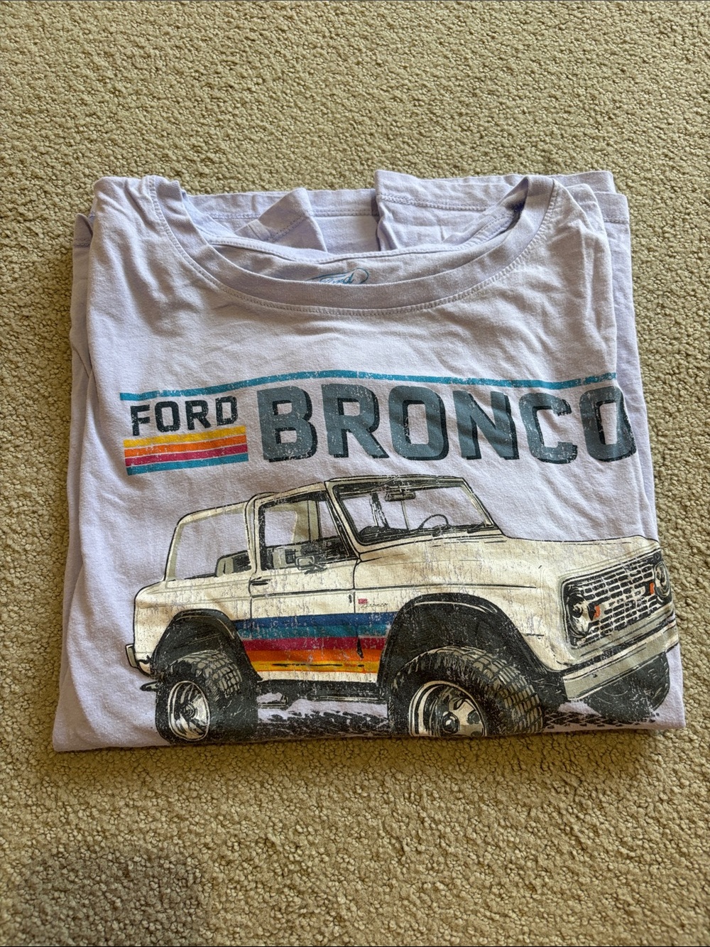 Ford Bronco Short Sleeve Tee with Retro Stripe Graphic - White